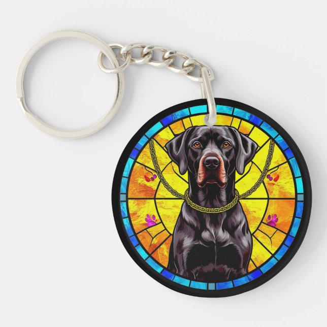 Stained Glass Artwork Featuring a Black Dog Keychain (Front)