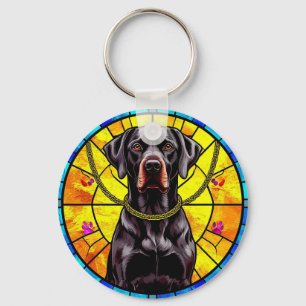 Stained Glass Artwork Featuring a Black Dog Keychain