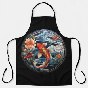 Stained Glass Asian Style Koi Fish and Camellias Apron