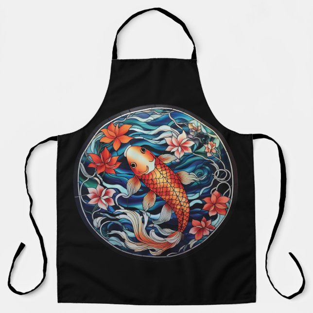 Stained Glass Asian Style Koi Fish and Camellias Apron (Front)