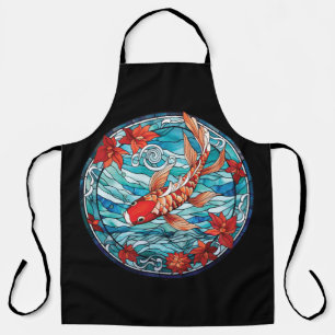 Stained Glass Asian Style Koi Fish and Camellias Apron