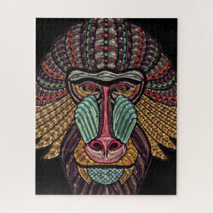 Stained glass baboon animal mosaic african art jigsaw puzzle