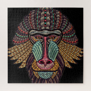Stained glass baboon animal mosaic african art jigsaw puzzle