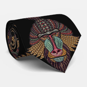 Stained glass baboon animal mosaic african art tie