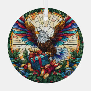 Stained Glass Bald Eagle and Christmas Gifts Ornament
