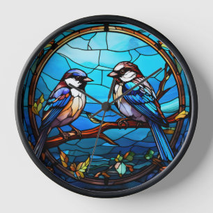 Stained Glass Birds Wall Clock