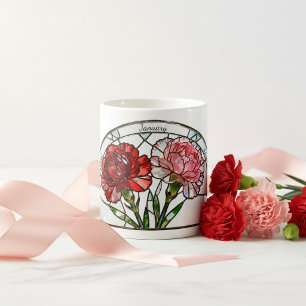 Stained Glass Birth Flower January Carnation Name Coffee Mug