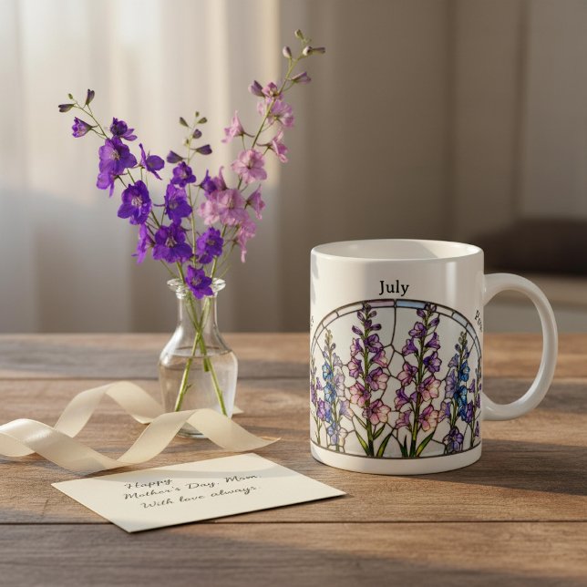 Stained Glass Birth Flower July Larkspur Name Coffee Mug (Creator Uploaded)