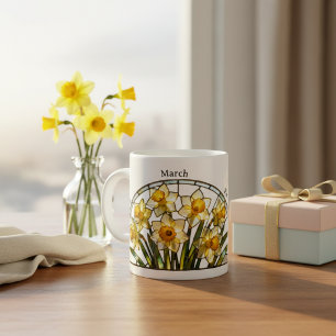 Stained Glass Birth Flower March Daffodil Name Coffee Mug