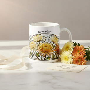 Stained Glass Birth Flower November Chrysanthemum  Coffee Mug