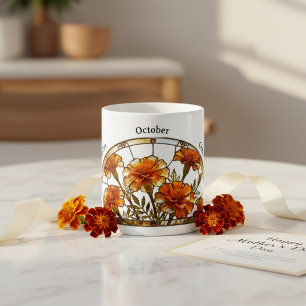Stained Glass Birth Flower October Marigold Name Coffee Mug