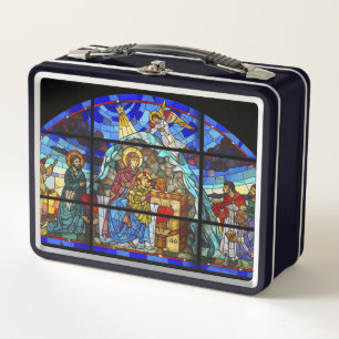 Stained glass Birth of Christ Metal Lunch Box