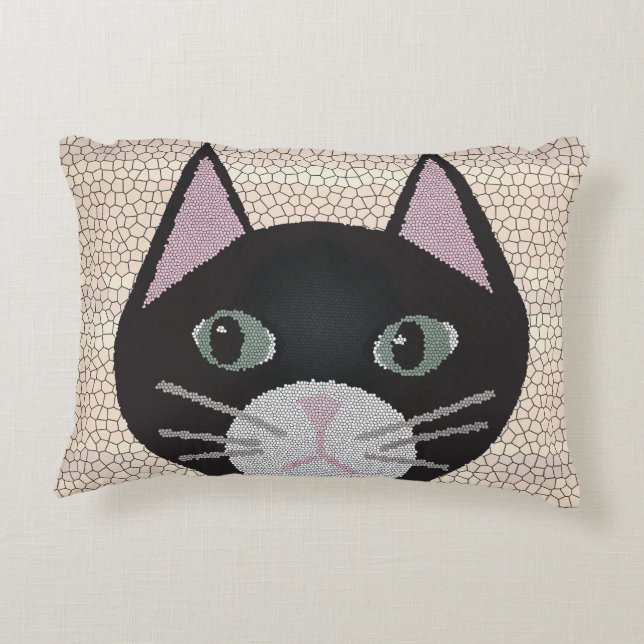 Stained Glass Black Cat, Beige Accent Pillow (Back)