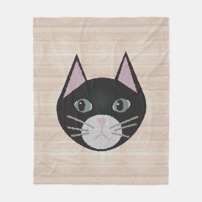 Stained Glass Black Cat, Beige Fleece Blanket (Front)