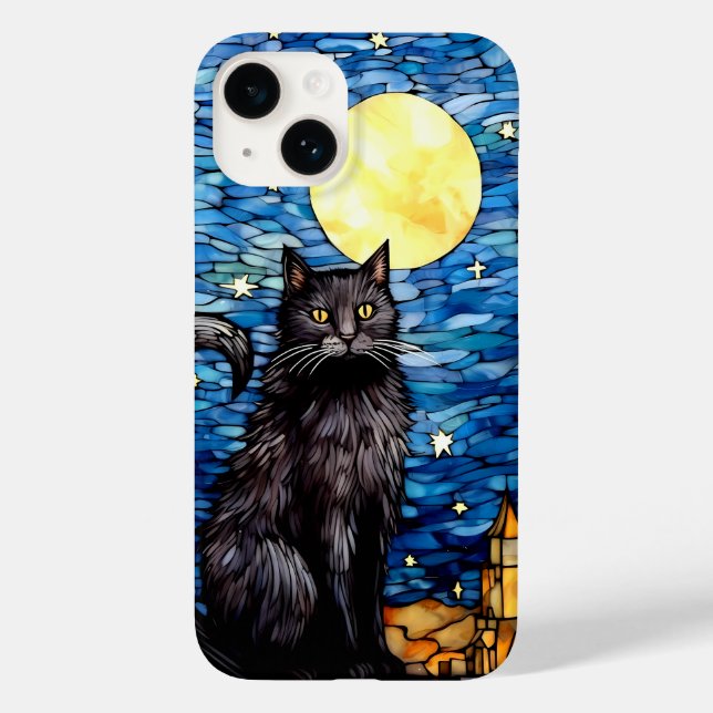 Stained Glass Black Cat Starry Night Case-Mate iPhone Case (Back)