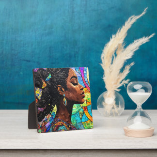 Stained Glass Black Woman Art Mosaic Plaque