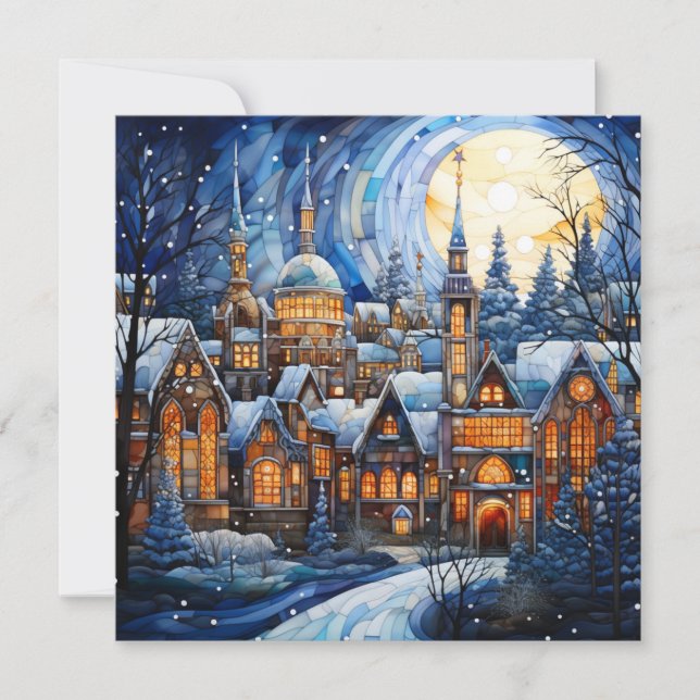 Stained Glass Blue Christmas Card (Front)