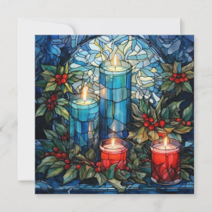 Stained Glass Blue Christmas Card