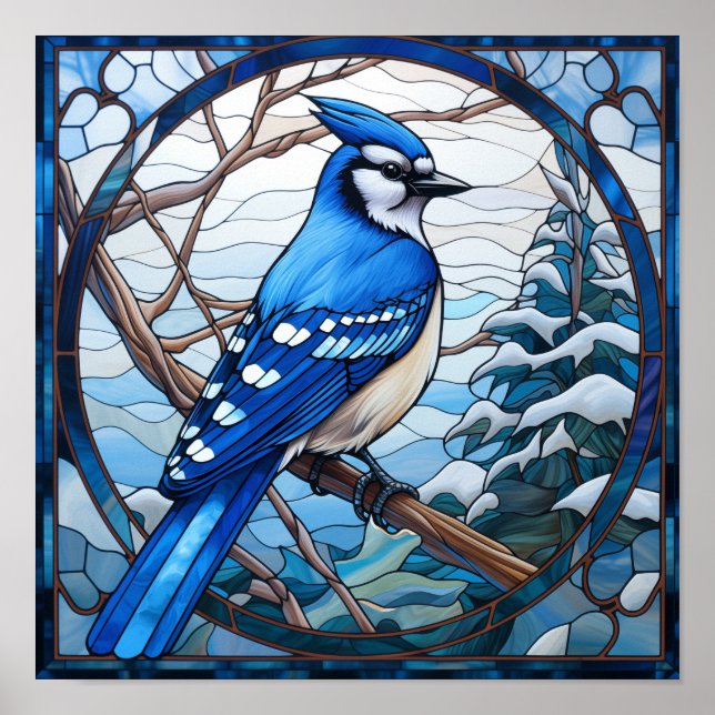 Stained Glass Blue Jay Poster (Front)