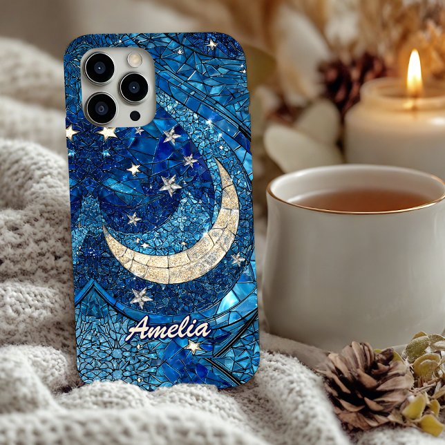 Stained glass blue silver moon  Case-Mate iPhone case (Creator Uploaded)