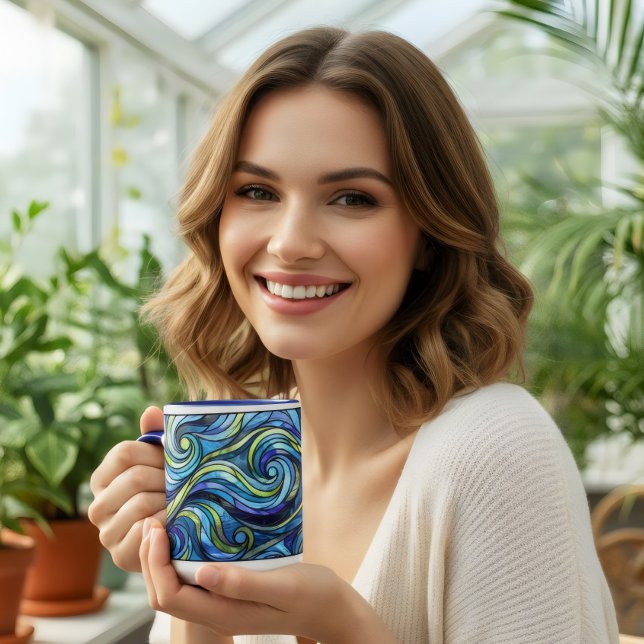 Stained  glass blue waves coffee  mug (Creator Uploaded)
