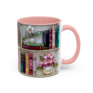 Stained Glass Bookshelf Mug   Book Lover Gift