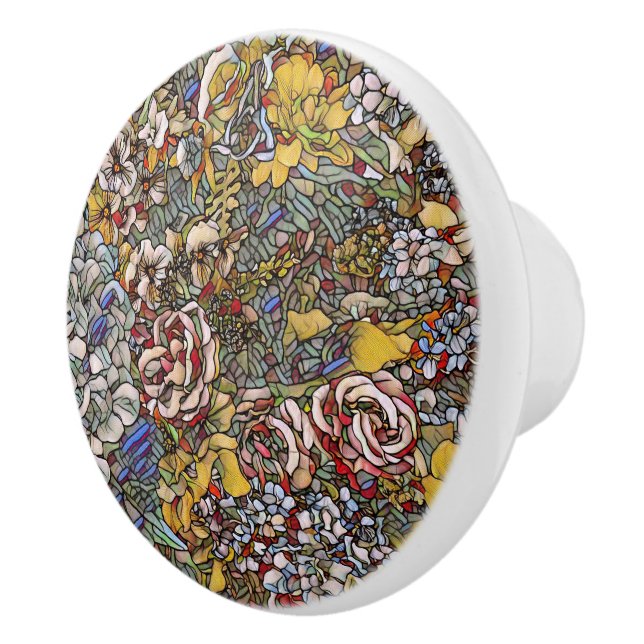 Stained Glass Botanical Floral Ceramic Knob (Right)