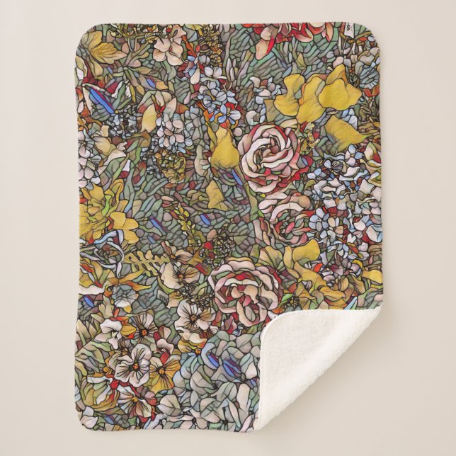Stained Glass Botanical Floral Sherpa Blanket (Front)