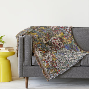 Stained Glass Botanical Floral Throw Blanket