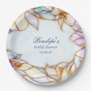 Stained Glass Bridal Shower Plates, Elegant Floral Paper Plate