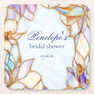 Stained Glass Bridal Shower  Square Paper Coaster