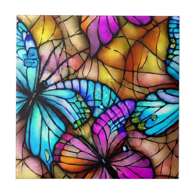 Stained Glass Butterflies Tile (Front)