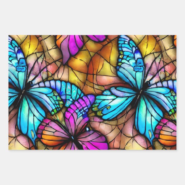 Stained Glass Butterflies Wrapping Paper Sheet (Front)