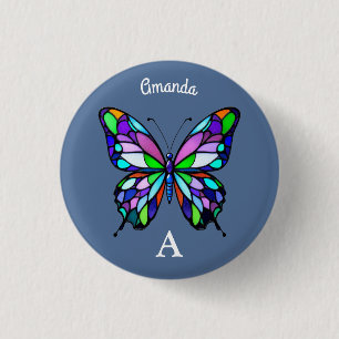 Stained Glass Butterfly 1 Inch Round Button