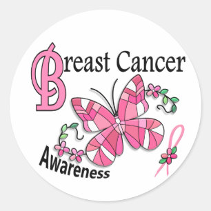 Stained Glass Butterfly 2 Breast Cancer Classic Round Sticker