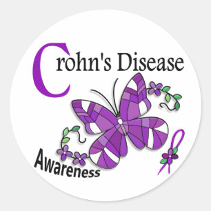 Stained Glass Butterfly 2 Crohn's Disease Classic Round Sticker