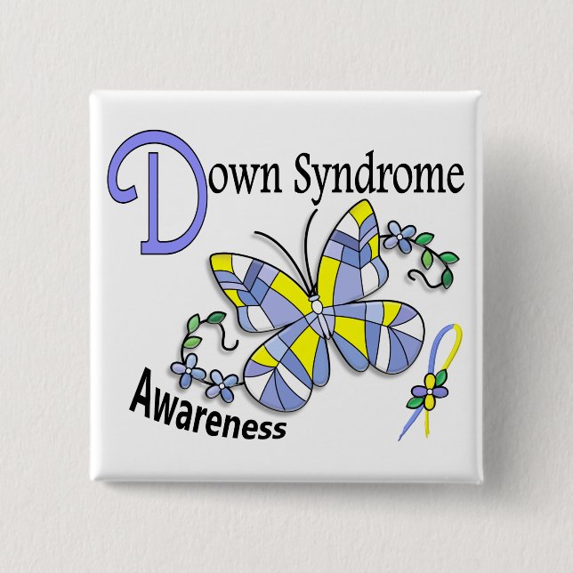 Stained Glass Butterfly 2 Down Syndrome 2 Inch Square Button (Front)
