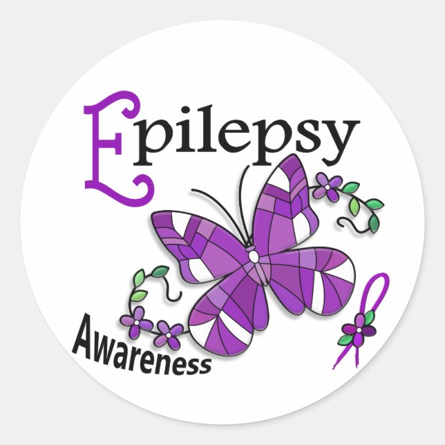 Stained Glass Butterfly 2 Epilepsy Classic Round Sticker (Front)