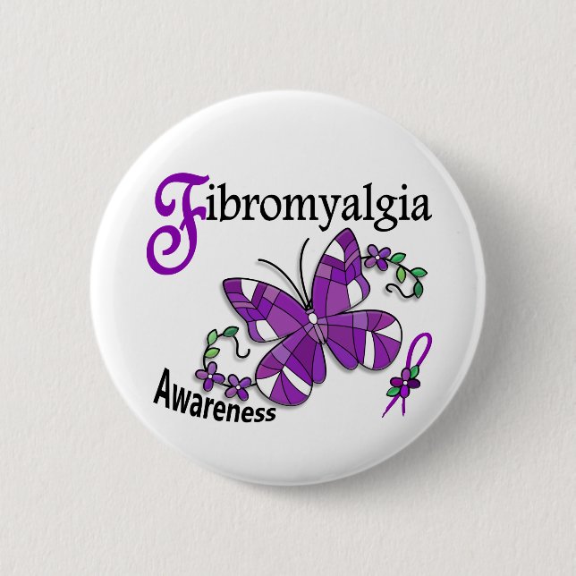 Stained Glass Butterfly 2 Fibromyalgia 2 Inch Round Button (Front)