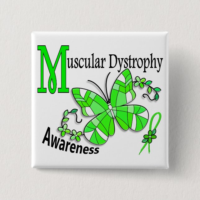 Stained Glass Butterfly 2 Muscular Dystrophy Inch Square Button (Front)