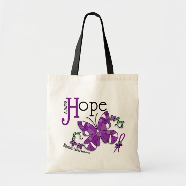 Stained Glass Butterfly Alzheimer's Disease Tote Bag (Front)