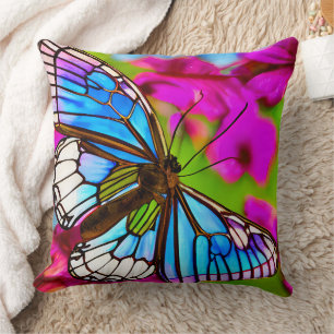 Stained Glass Butterfly Art Throw Pillow