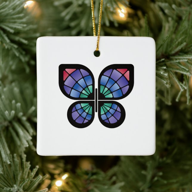 Stained Glass Butterfly Ceramic Ornament (Tree)
