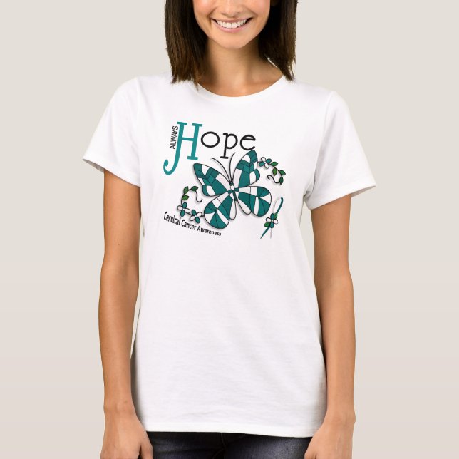 Stained Glass Butterfly Cervical Cancer T-Shirt (Front)