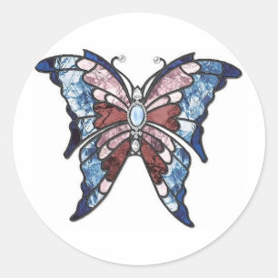 Stained Glass Butterfly Classic Round Sticker