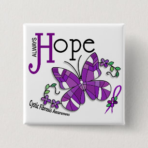 Stained Glass Butterfly Cystic Fibrosis 2 Inch Square Button