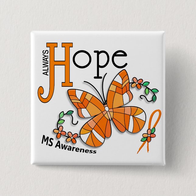Stained Glass Butterfly MS 2 Inch Square Button (Front)