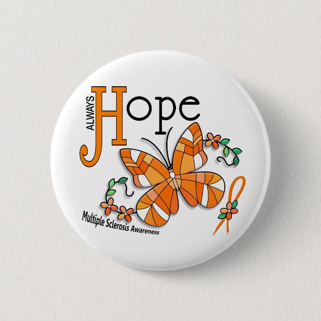 Stained Glass Butterfly Multiple Sclerosis 2 Inch Round Button (Front)