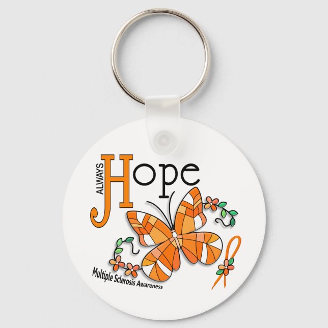 Stained Glass Butterfly Multiple Sclerosis Keychain (Front)
