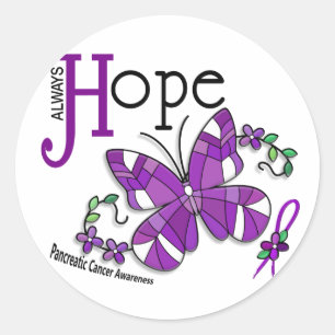 Stained Glass Butterfly Pancreatic Cancer Classic Round Sticker